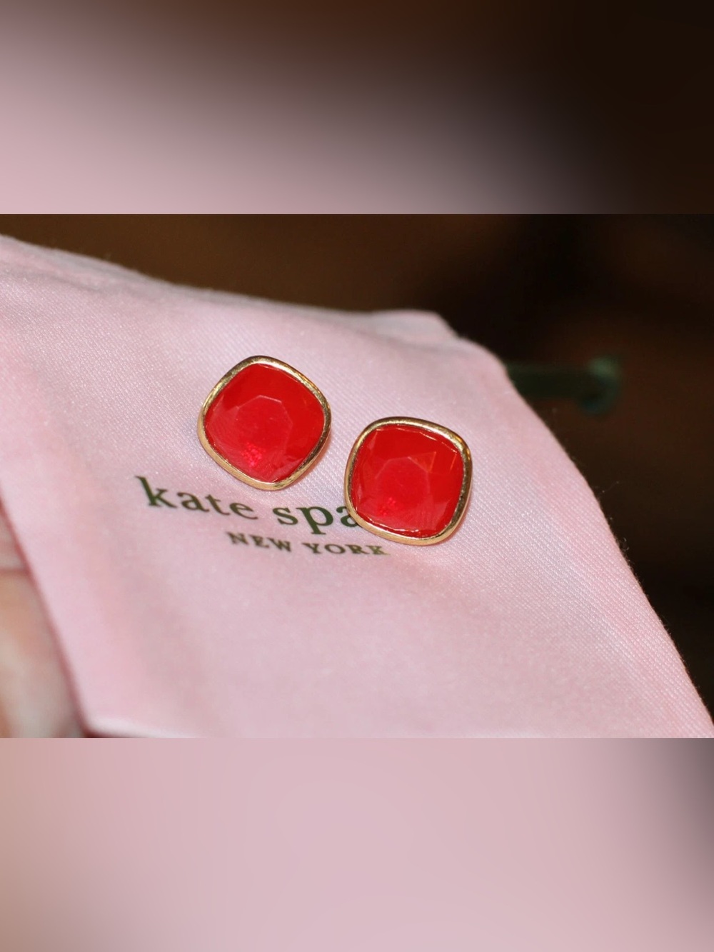 kate spade Red Cushion-Style Gold Trim Stud Earrings